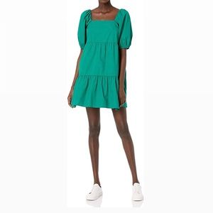 Green Puff Sleeve Mini Dress